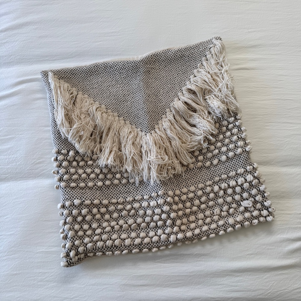 Textured Fringe Throw Pillow Cover in Cream
